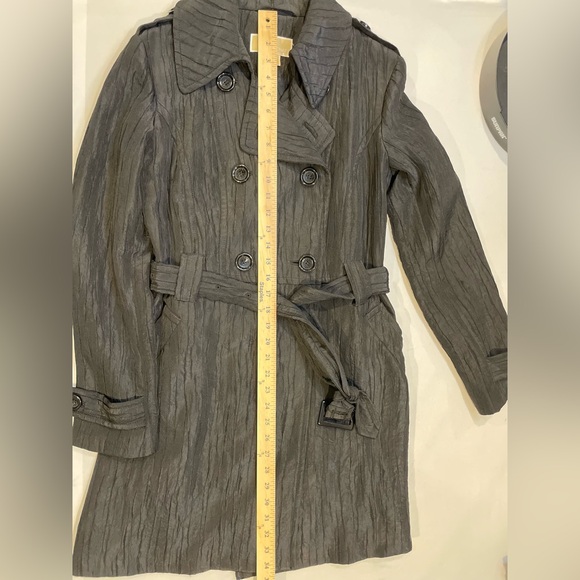 Michael Kors Belted Trench Coat Textured Black Small Classic Double Breasted EUC - Picture 6 of 16